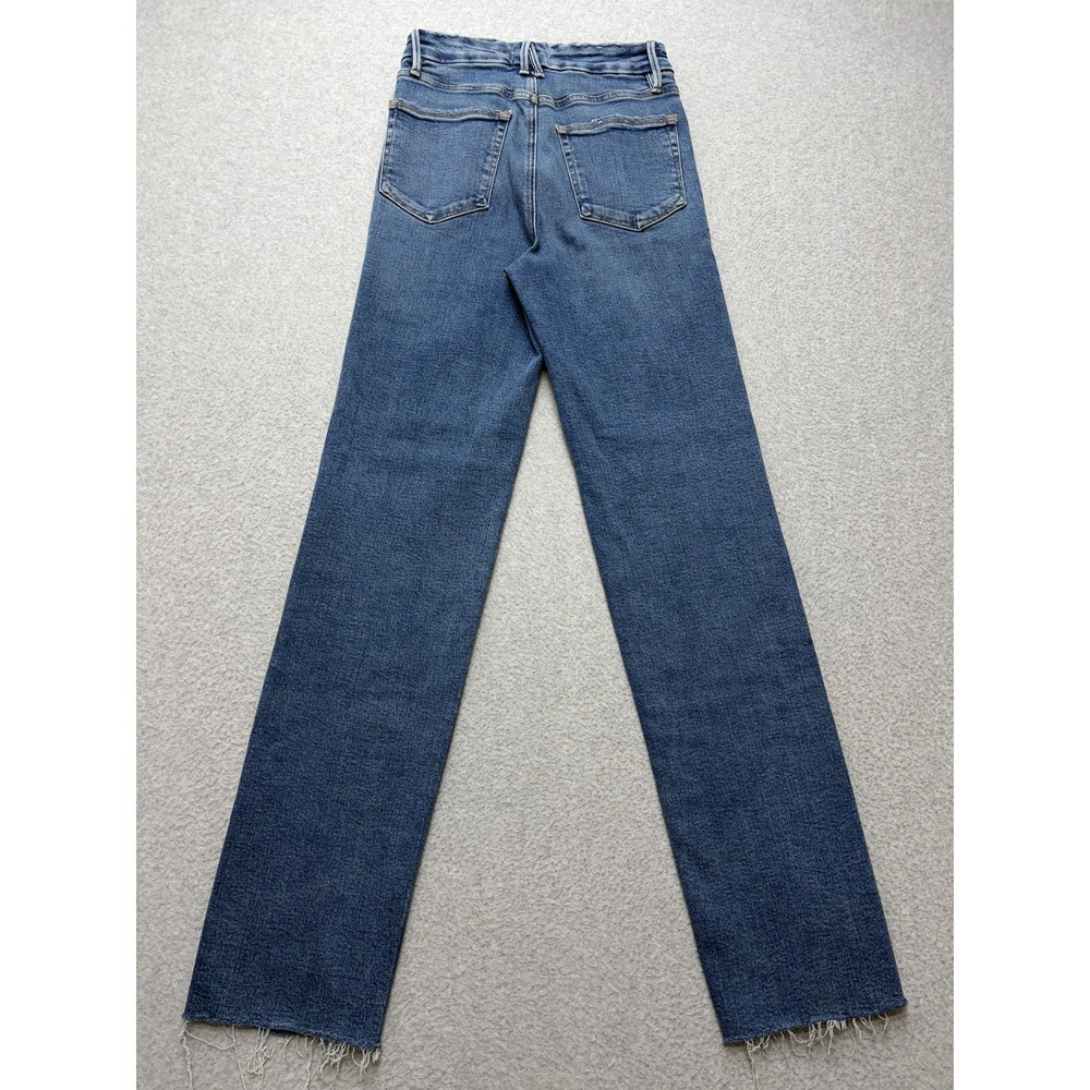 Good American Good Boy Jeans Womens 2/26 Blue High Rise Boyfriend Raw Hem Fringe - Picture 12 of 13